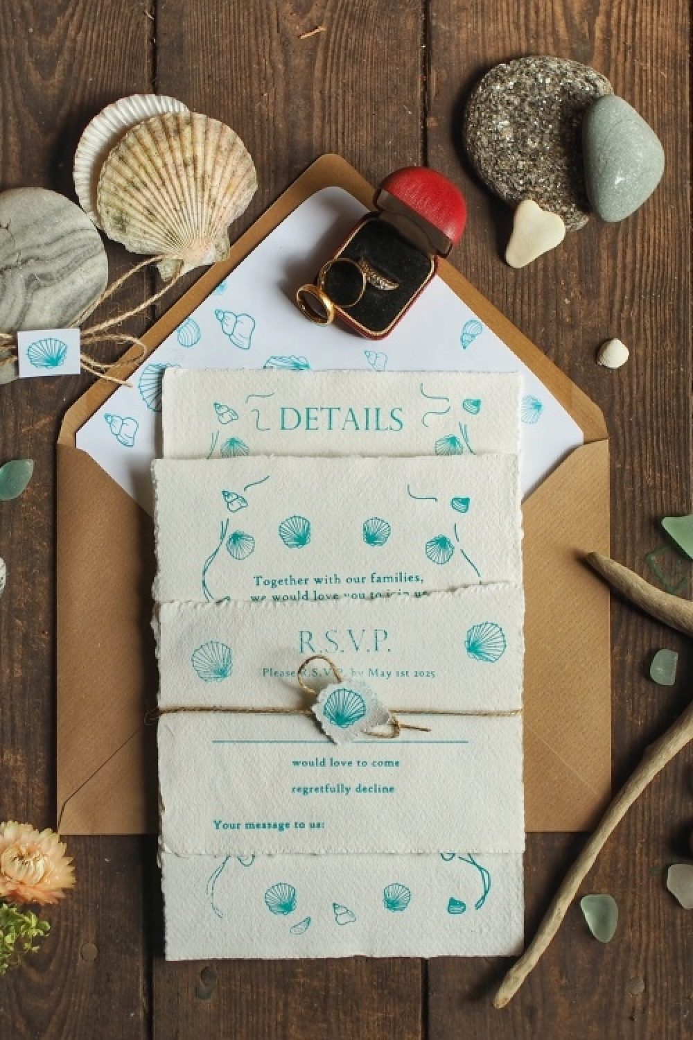 letterpress handprinted wedding invitation suite seaside theme